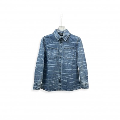 CHANEL PEARL CHAIN DENIM SHIRT 